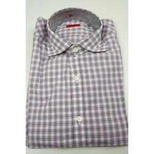 Isaia Iris White Plaid Long Sleeve Cotton Dress Shirt 15.5/39 NEW